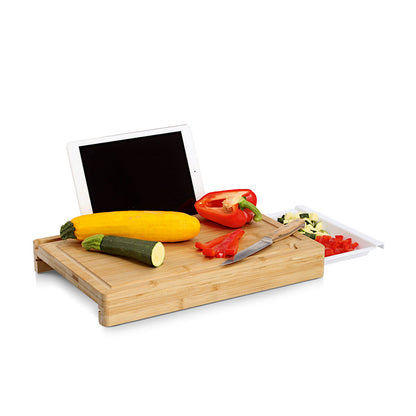 ZELLER 25649 Schneidebrett mit Tablett & Tablet-Halter, Bambus/Kunststoff (PP), ca. 40 x 26,5 x 5,2 cm