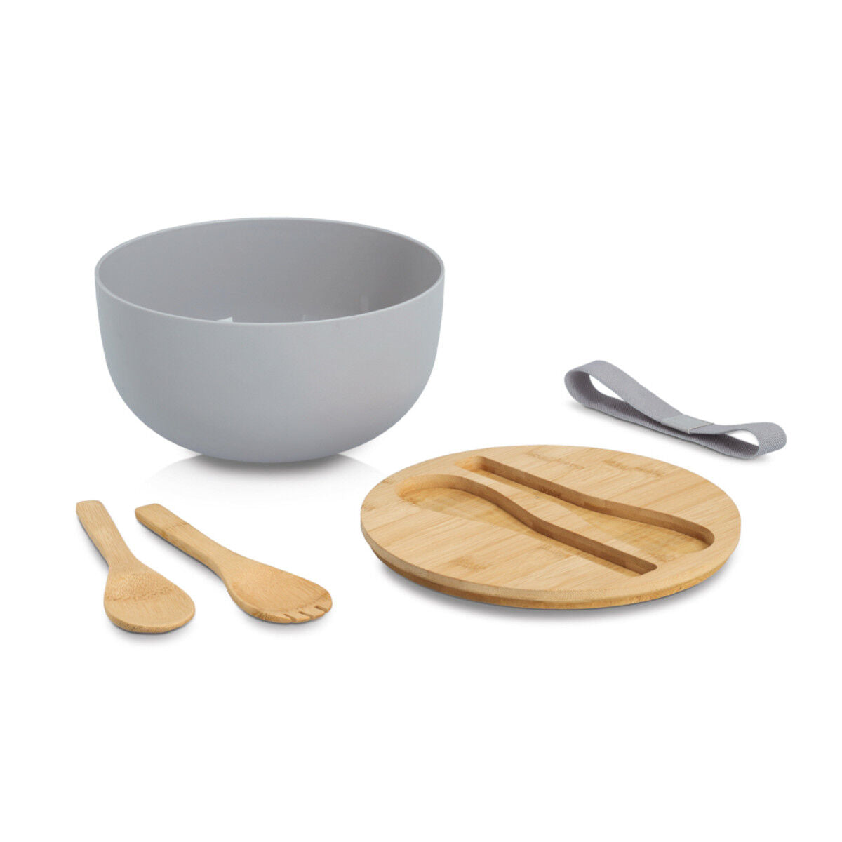 ZELLER 25674 Salatschüssel-Set 4-tlg., Bambus/Kunststoff, grau, ca. Ø 23,5 x 12,5 cm