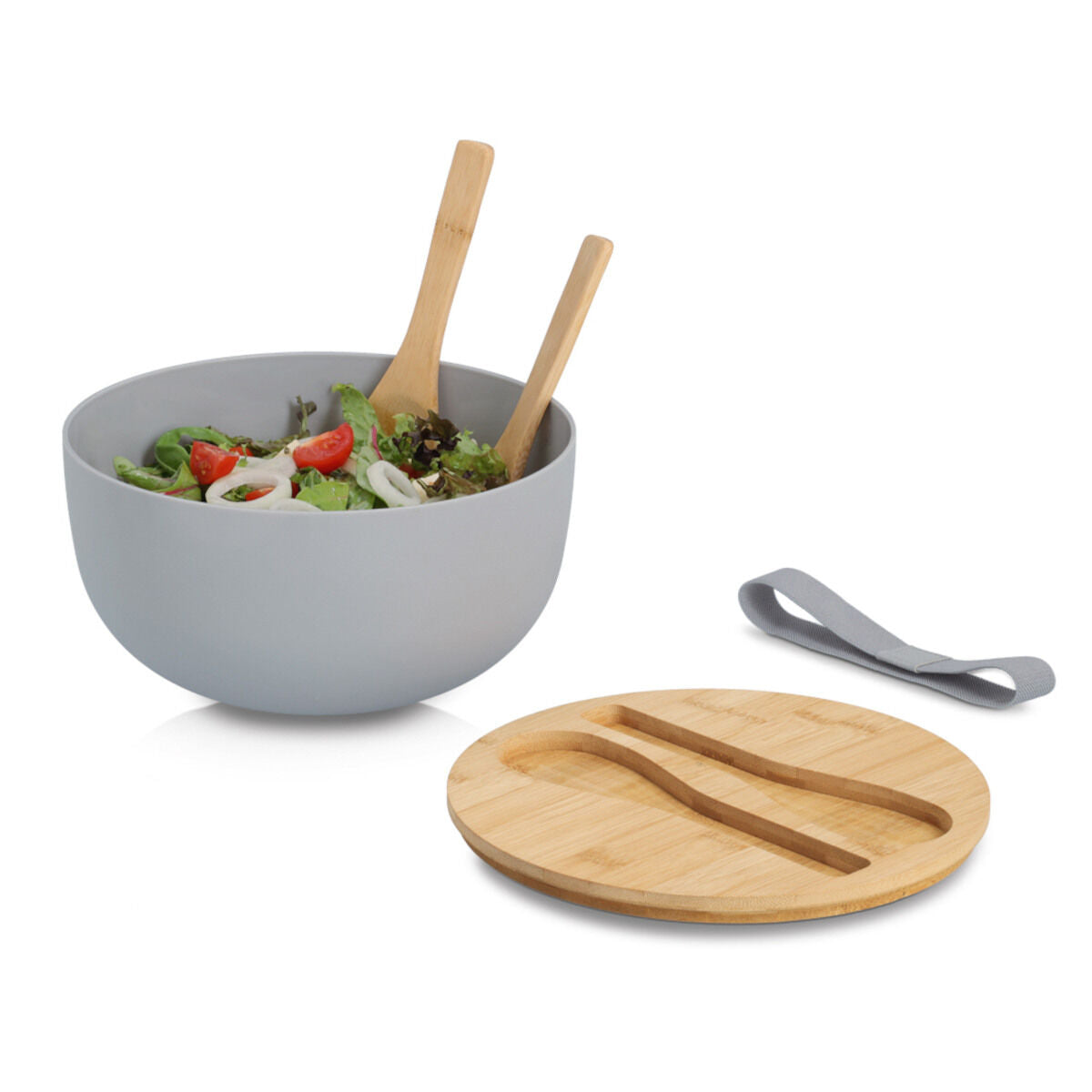 ZELLER 25674 Salatschüssel-Set 4-tlg., Bambus/Kunststoff, grau, ca. Ø 23,5 x 12,5 cm