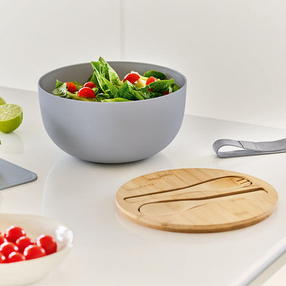 ZELLER 25674 Salatschüssel-Set 4-tlg., Bambus/Kunststoff, grau, ca. Ø 23,5 x 12,5 cm