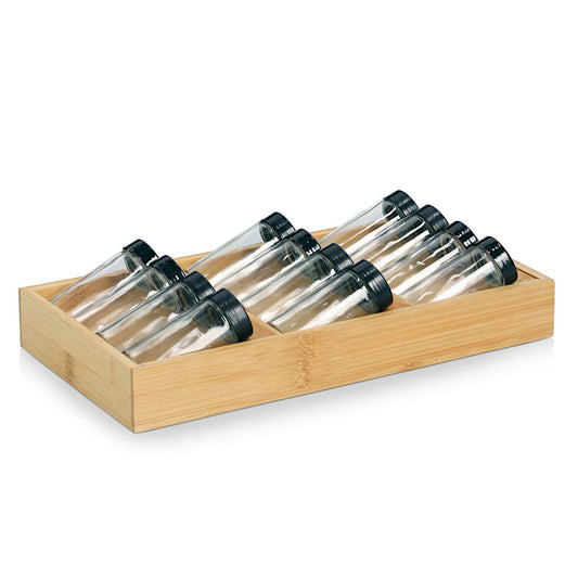 ZELLER 25675 Gewürzeinsatz-Set mit 12 füllbaren Gläsern, Glas/Bambus, 13-tlg., ca. 38 x 20 x 9 cm