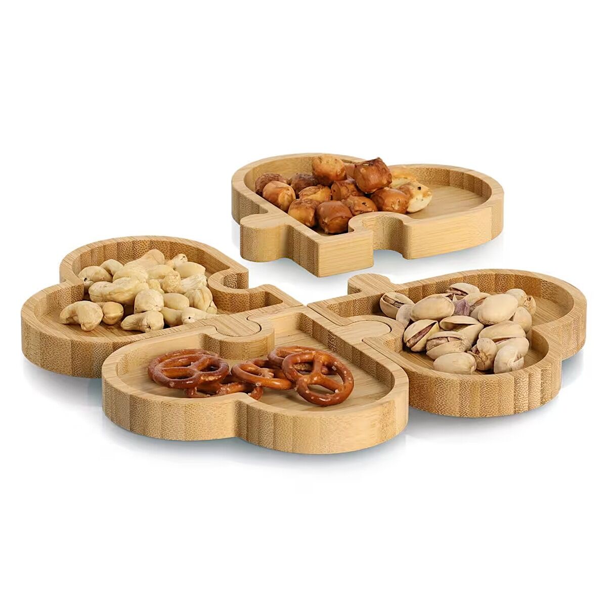 ZELLER 25676 Snackteller HEARTS aus Bambus 4-tlg., ca. 24 x 24 x 1,8 cm