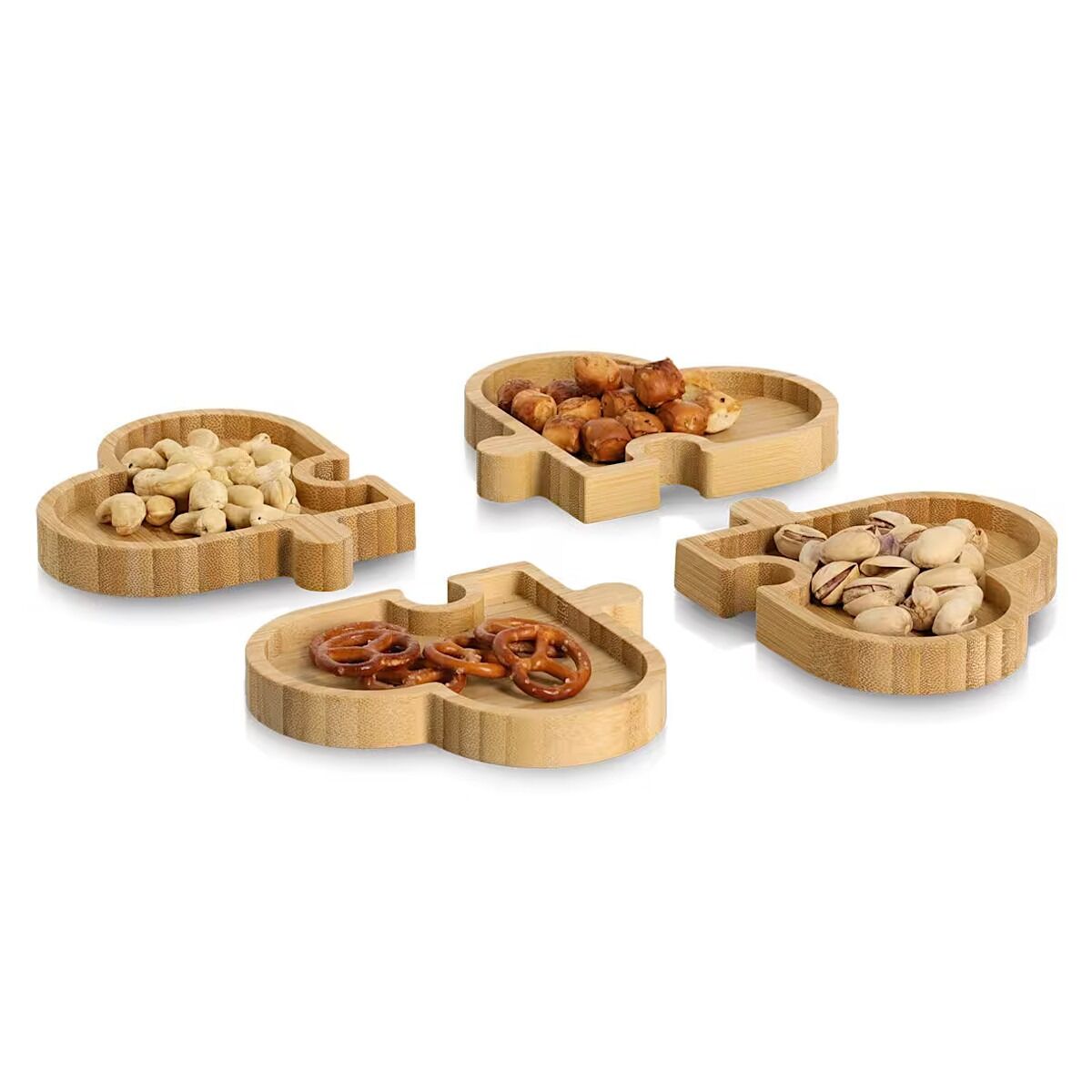 ZELLER 25676 Snackteller HEARTS aus Bambus 4-tlg., ca. 24 x 24 x 1,8 cm