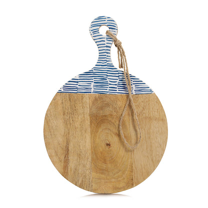 ZELLER 25692 Schneide-/ Servierbrett BLAU mit Griff, Mangoholz, ca. 43 x 30 x 2 cm