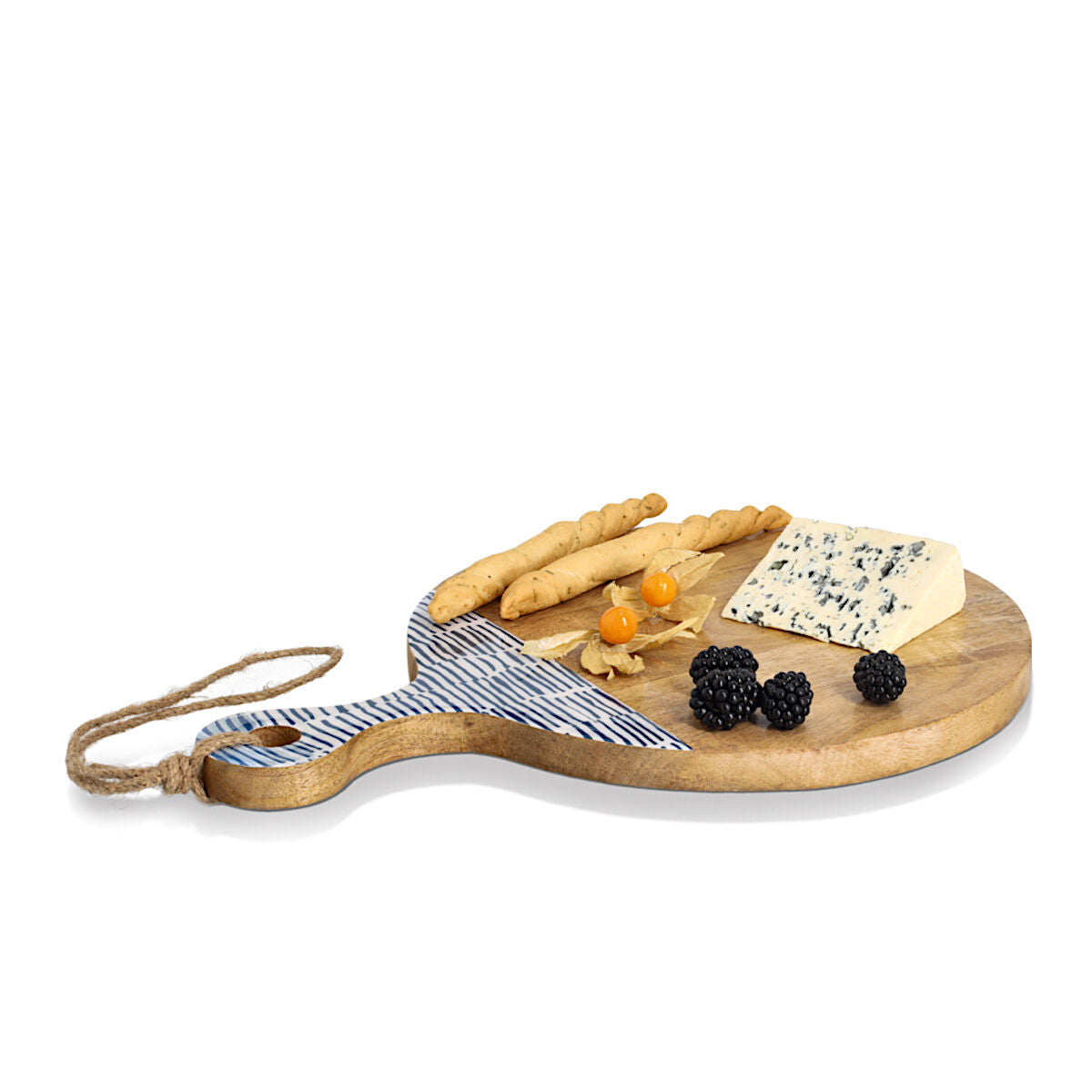 ZELLER 25692 Schneide-/ Servierbrett BLAU mit Griff, Mangoholz, ca. 43 x 30 x 2 cm