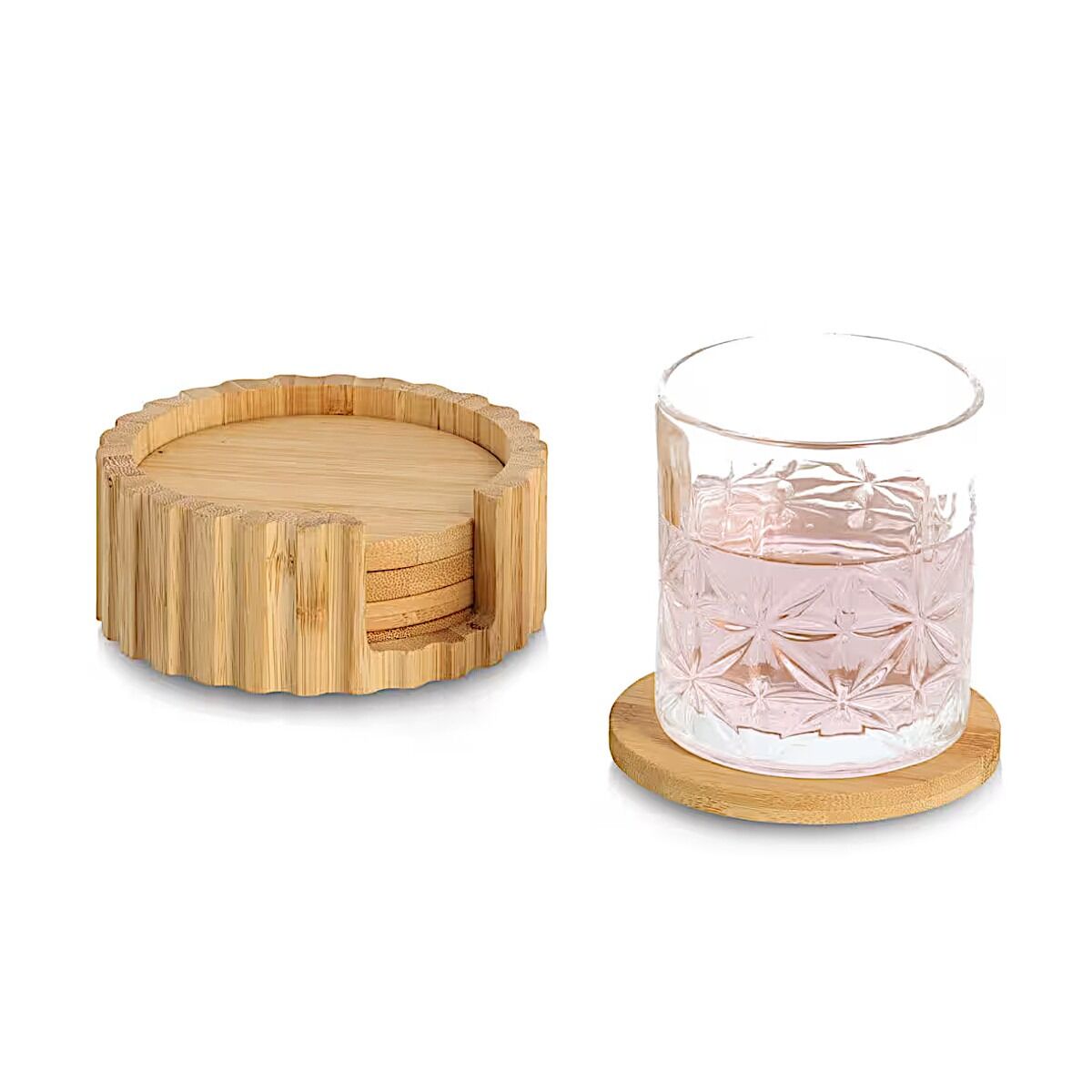 ZELLER 25719 Glasuntersetzer-Set 6-tlg, Bambus, ca. Ø 12 x 4,7 cm