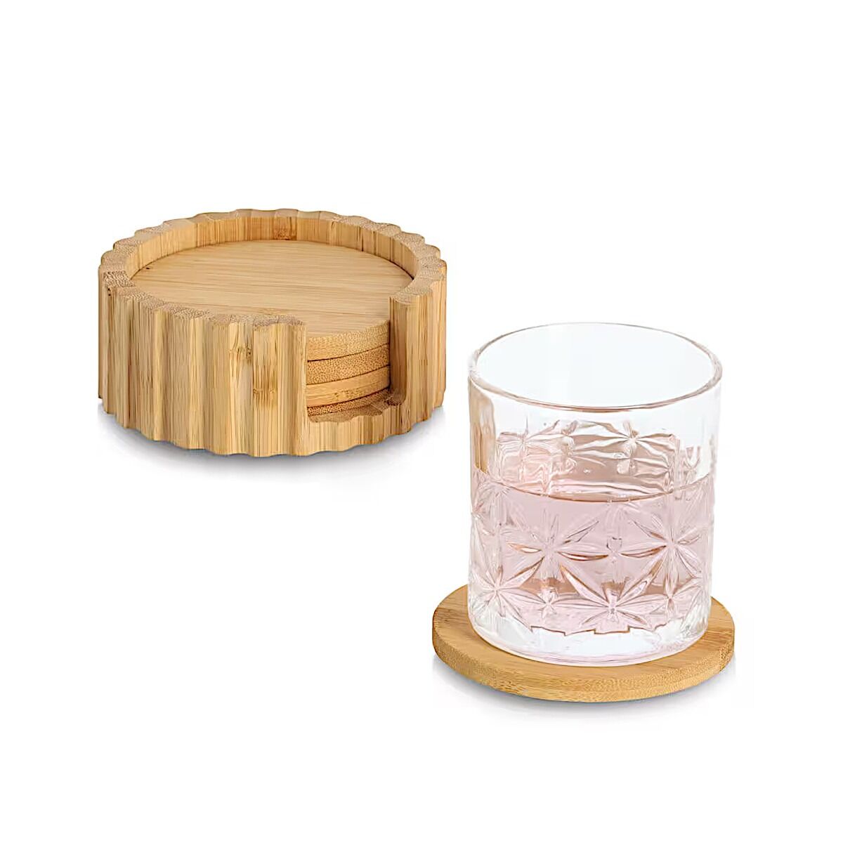 ZELLER 25719 Glasuntersetzer-Set 6-tlg, Bambus, ca. Ø 12 x 4,7 cm