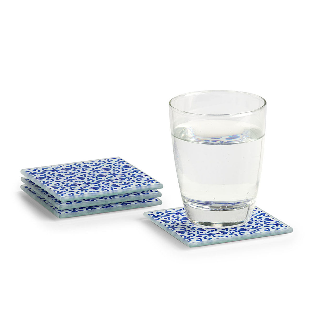 ZELLER 26329 Glasuntersetzer-Set MAROKKO 4-tlg, Glas, blau/ weiß, 10 x 10 cm