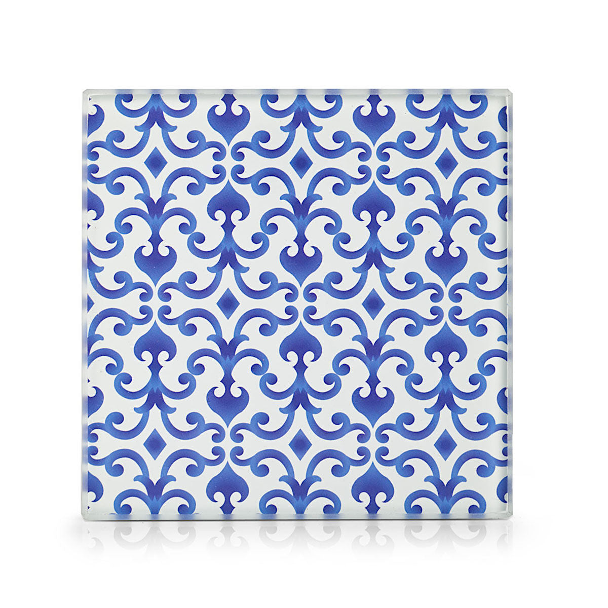 ZELLER 26329 Glasuntersetzer-Set MAROKKO 4-tlg, Glas, blau/ weiß, 10 x 10 cm