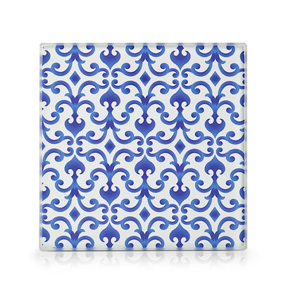 ZELLER 26329 Glasuntersetzer-Set MAROKKO 4-tlg, Glas, blau/ weiß, 10 x 10 cm