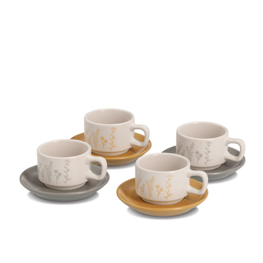 ZELLER 26539 Espresso-Set FLOWERS, 8-tlg., Steingut
