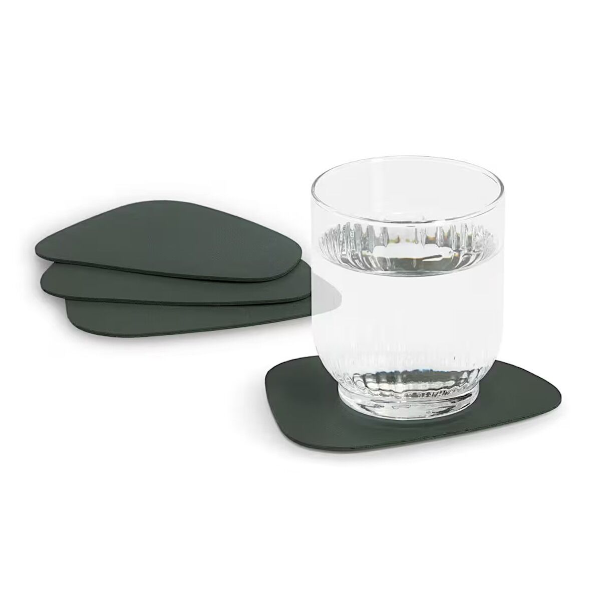ZELLER 27153 Glasuntersetzer-Set 2 TONE 4-tlg., Kunstleder, schwarz/dunkelgrün, ca. 10 x 12 cm