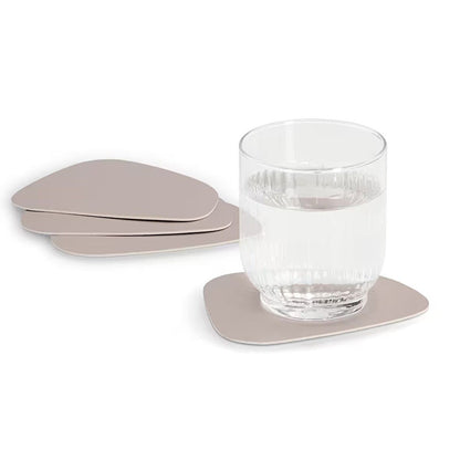 ZELLER 27154 Glasuntersetzer-Set 2 TONE 4-tlg., Kunstleder, greige/grau, ca. 10 x 12 cm