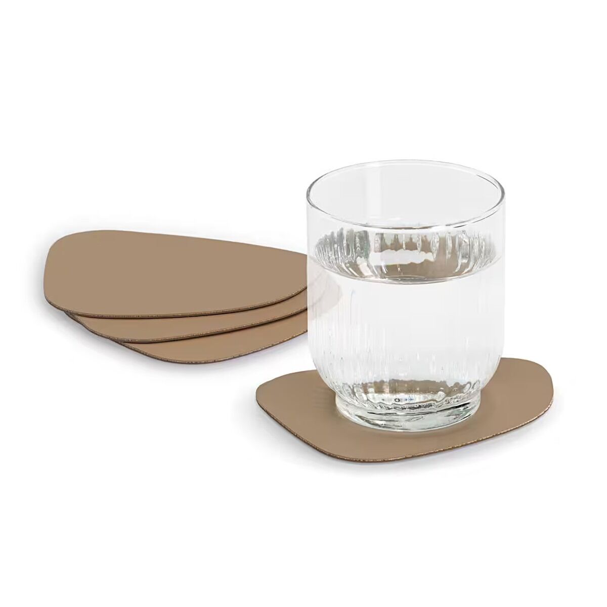 ZELLER 27155 Glasuntersetzer-Set 2 TONE 4-tlg., Kunstleder, beige/braun, ca. 10 x 12 cm