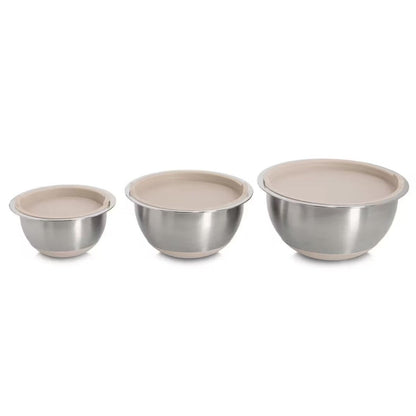 ZELLER 27369 Schüssel-Set 3-tlg. Edelstahl mit Deckeln aus Kunststoff