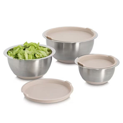 ZELLER 27369 Schüssel-Set 3-tlg. Edelstahl mit Deckeln aus Kunststoff