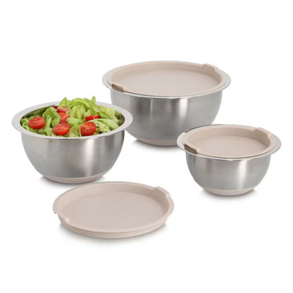 ZELLER 27369 Schüssel-Set 3-tlg. Edelstahl mit Deckeln aus Kunststoff