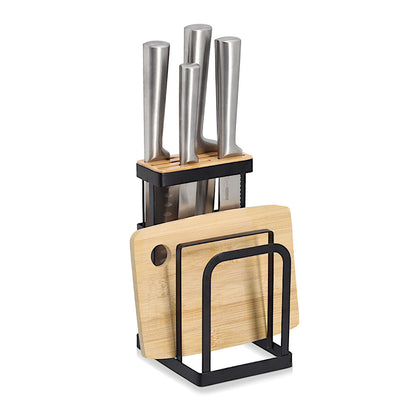 ZELLER 27455 Messerblock mit Brettchenständer, Metall/Bambus, ca. 12 x 14 x 22 cm