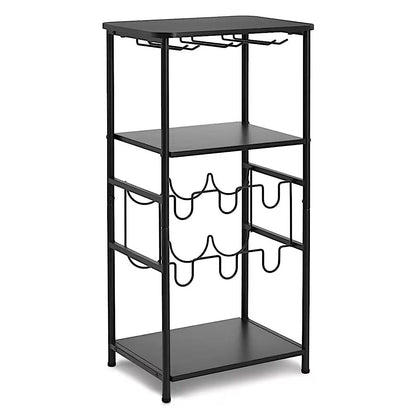 ZELLER Weinregal 27458 mit Weinglashaltern, Metall/Holz, schwarz ca. 40 × 30 × 80,5 cm