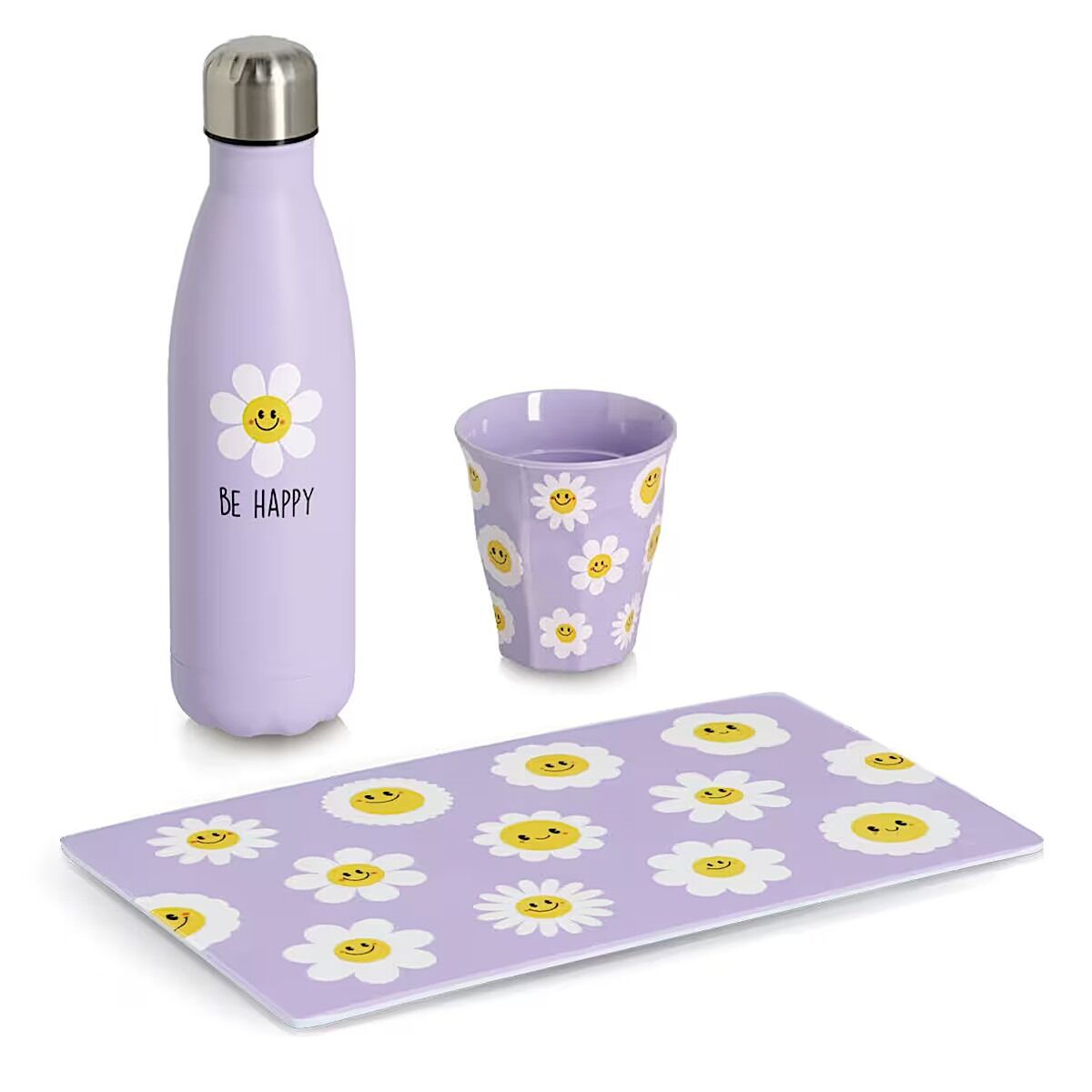 ZELLER 27466 Trinkflasche 500 ml HAPPY FLOWER aus Edelstahl, flieder, ca. Ø 7 x 26 cm