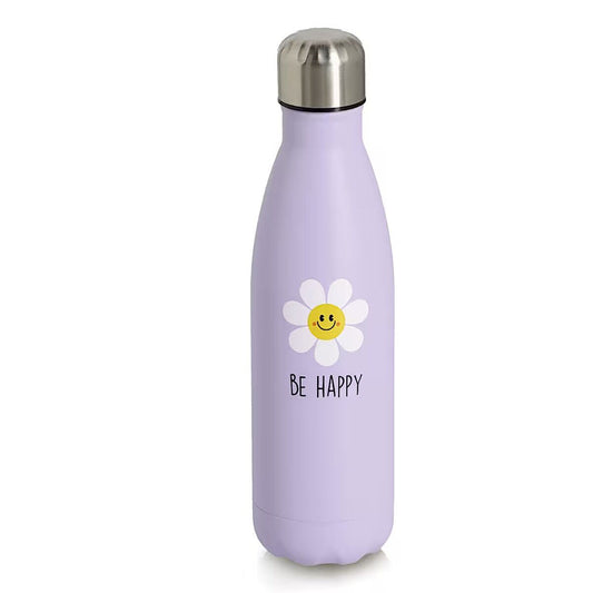 ZELLER 27466 Trinkflasche 500 ml HAPPY FLOWER aus Edelstahl, flieder, ca. Ø 7 x 26 cm