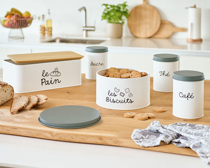 ZELLER 19380 Vorratsdose LES BISCUITS 3000 ml aus Metall, weiß/dunkelgrün, ca. Ø 21,5 x 12 cm