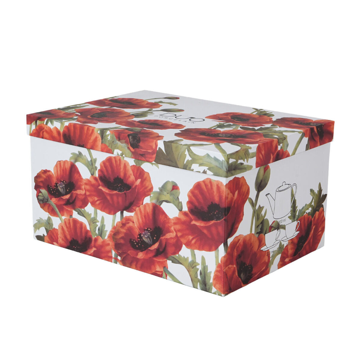 DUO FLORAL Set aus Teekanne, Edelstahl-Sieb und zwei Tassen mit Untertassen CLASSIC POPPIES New Bone China Porzellan – Bild 5